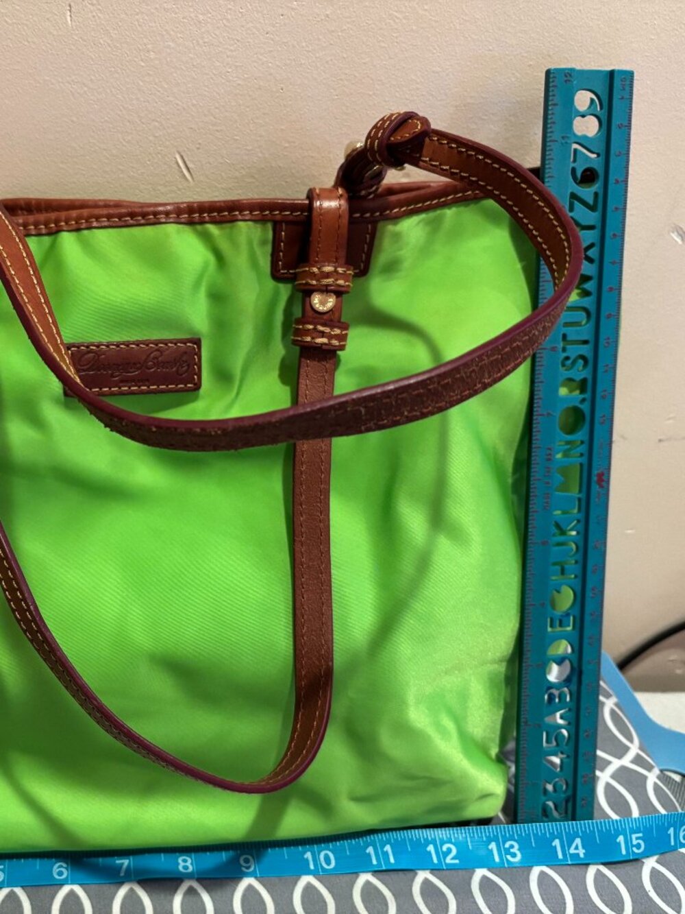 Dooney & Bourke Neon Lime Green tote bag; 12X10X6
